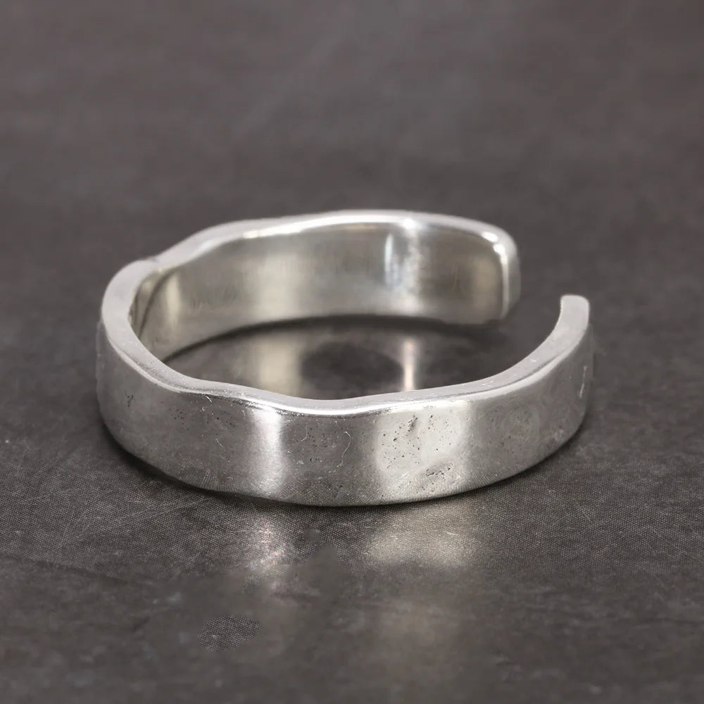 Sterling Silver S925 Bright Hand Hammer Pattern Men's and Women's Rings Minimalist Adjustable Jewelry