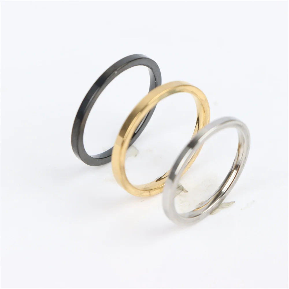 100Pcs/lot Fashion Smooth Stainless Steel Rings For Women Men Width 2-8mm Simple Lovers Jewelry Party
