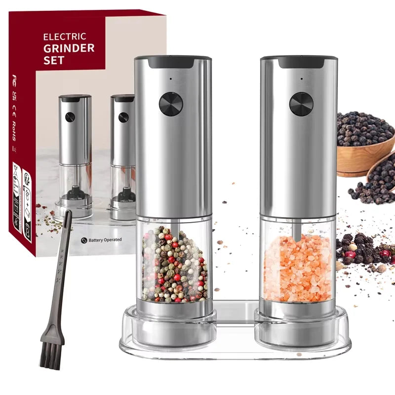 1/2pcs Electric Automatic Salt And Pepper Grinder Set with LED Light Adjustable Spice Mill Kitchen Tools for Cooking