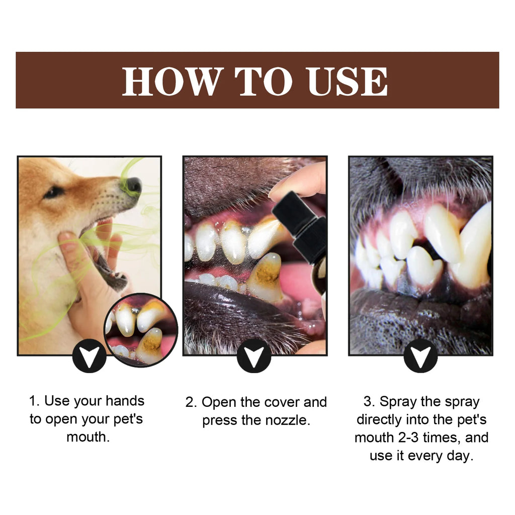 Pet Dental Care Spray for Dogs Cats Bad Breath Eliminator Hygiene Spray Tartar Plaque Control Fresh Breath Natural Formula 30ml