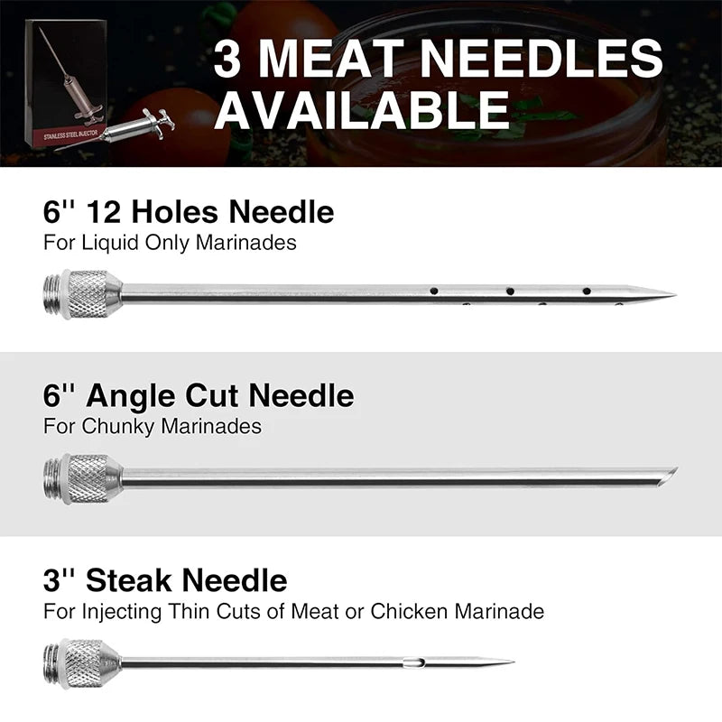 LMETJMA 2 oz Meat Injector Syringe Kit with 3 Marinade Needles Stainless Steel Meat Injector For BBQ Grill Smoker Beef JT334