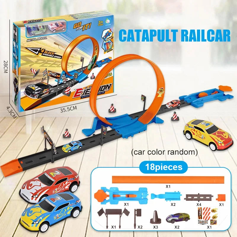 Stunt Speed Double Car Wheels Model Toys For Kids Racing Track Diy Assembled Rail Kits Educational Interactive Boy Children Toy