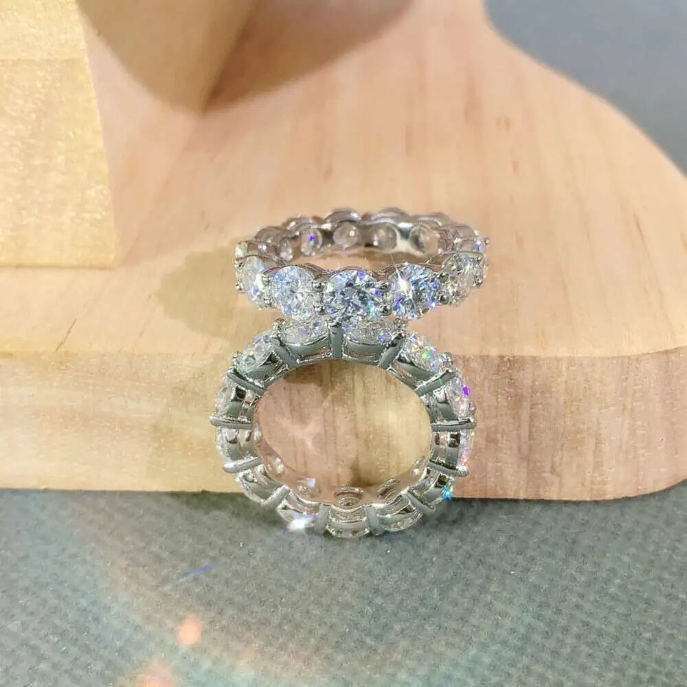 TY 2-5mm Full Moissanite For Women Sparkling Wedding Eternity Bands 100% S925 Sterling Silver Jewelry Classic Ring D VVS1