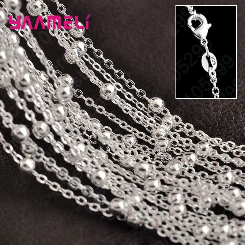 10PCS Wholesale Pure 925 Sterling Silver Color Charm Link Chain Necklace Jewelry with Strong Smooth Lobster Clasps 16-30 Inch
