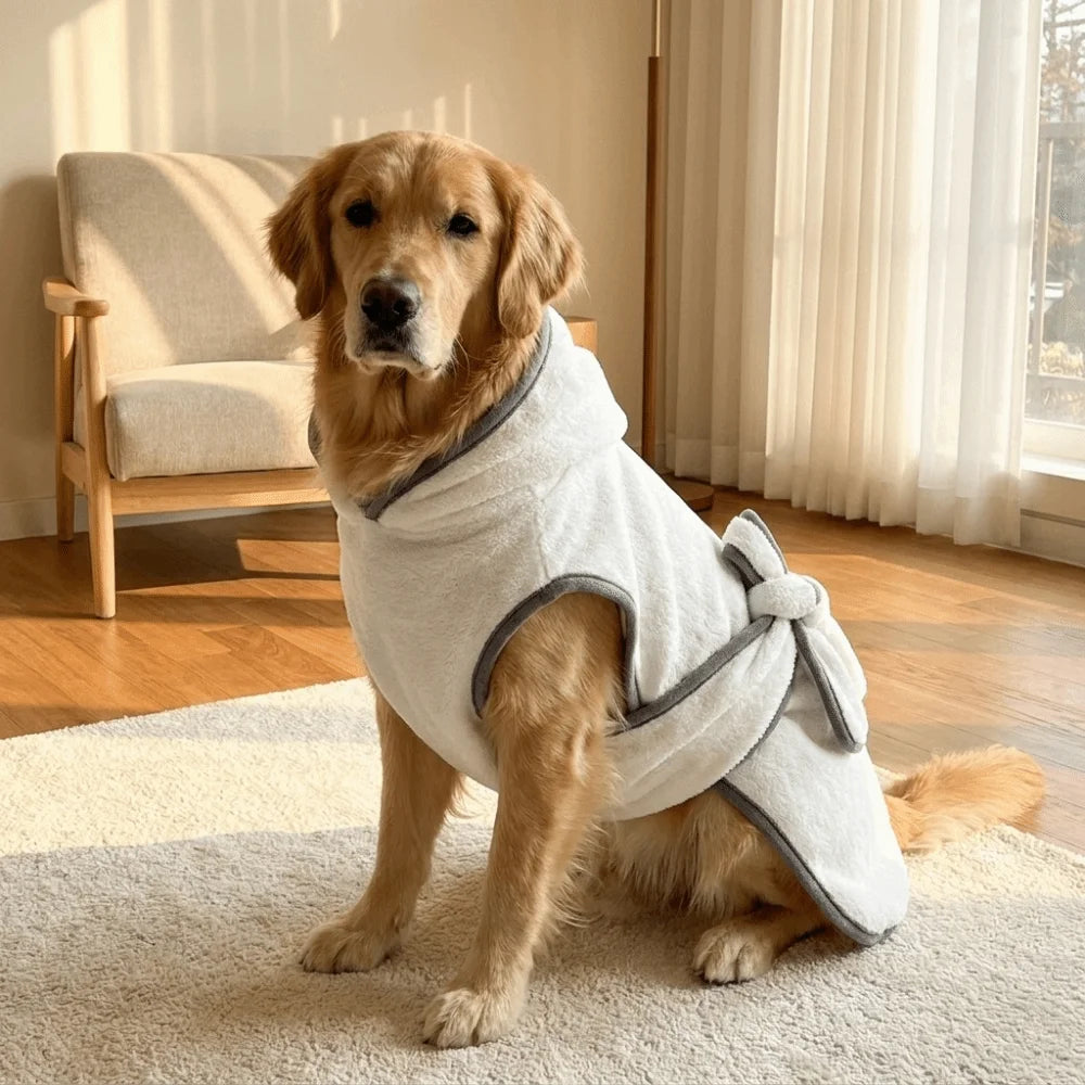 Coral Fleece Pet Bathrobe Towel Absorbent Tie Up Style Dog Bath Towel Comfortable Hooded Pet Drying Towel Dog Cat Pet Products