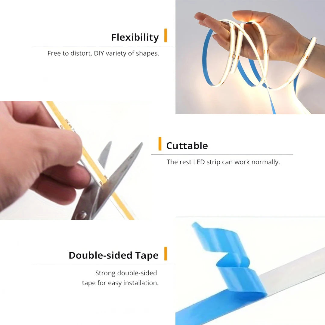 5V COB LED Strip Lights 3key Dimmable Flexible Tape Ribbon White Warm White Lighting for Room TV Mirror Backlight Wall Decor