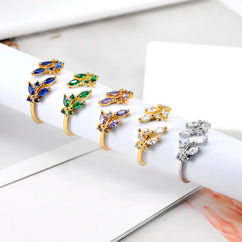 Trendy 18K Gold Plated Engagement Ring for Women Luxury Fashion Elegant Purple Crystal Wedding Rings Party Jewelry Gifts