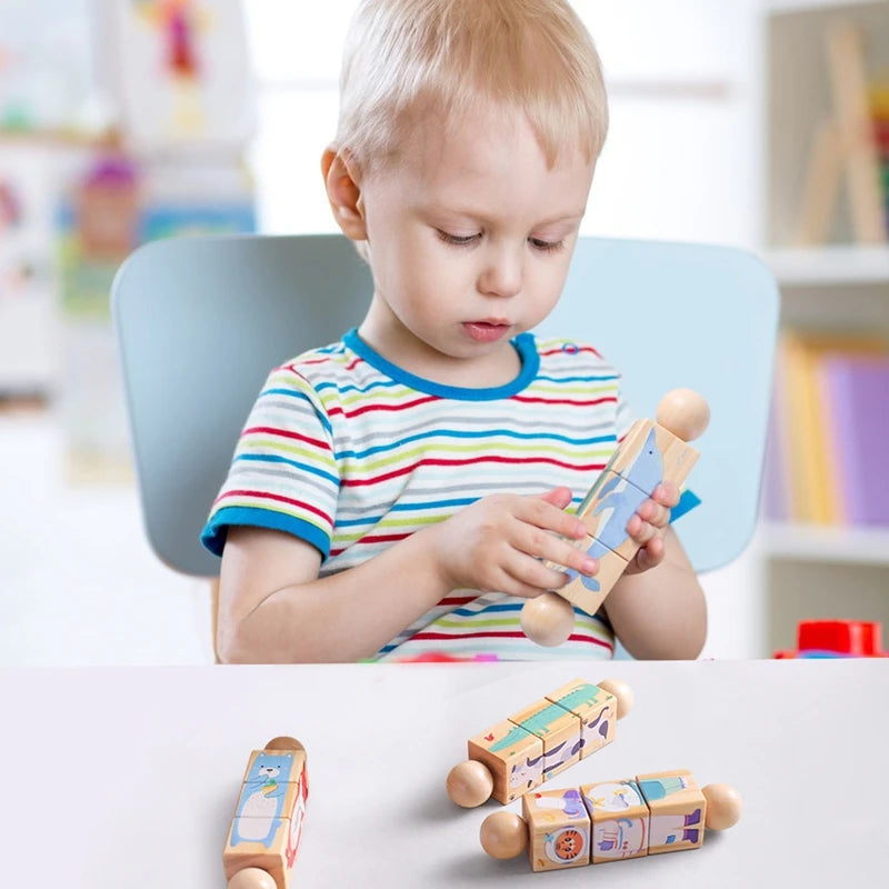 Baby Wooden Rattle Montessori Toy Hand-on Develop Ability Toy Newborn Soothing Toy 0 12 Months Rotating Puzzle Educational Toy
