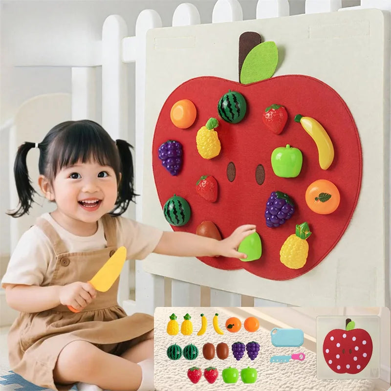Baby Felt Board Play Food Toys Wall Sticker Fruits Vegetables Pretend Play Kitchen Games Fine Motor Skills Early Educational Toy