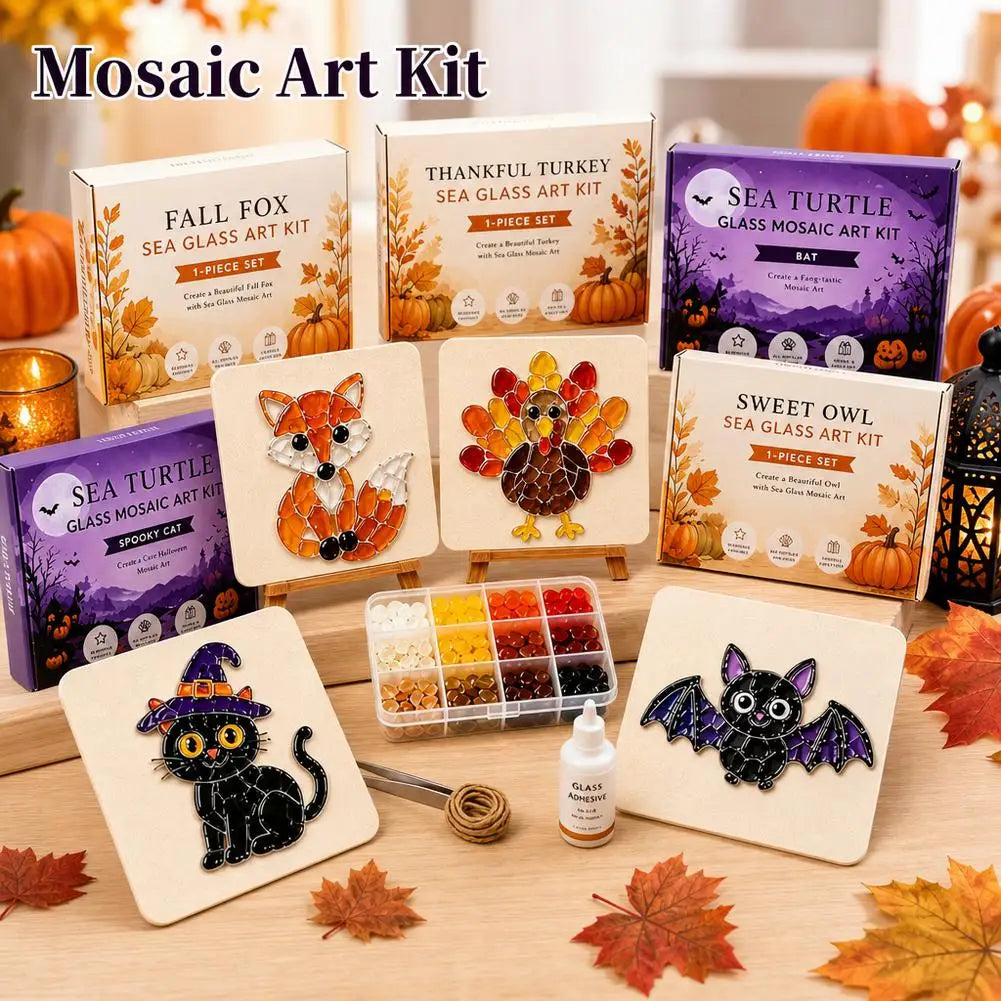 Halloween Sea Glass Mosaic DIY Art Kit for Adults Xmas Themed Seaglass Craft Set Handmade Christmas Sea Glass Art Kit Home Decor