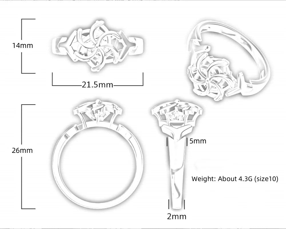 Genuine 925 Sterling Silver Ladies Ring The Galadriel Nenya Zircon Engagement Wedding Band Ring