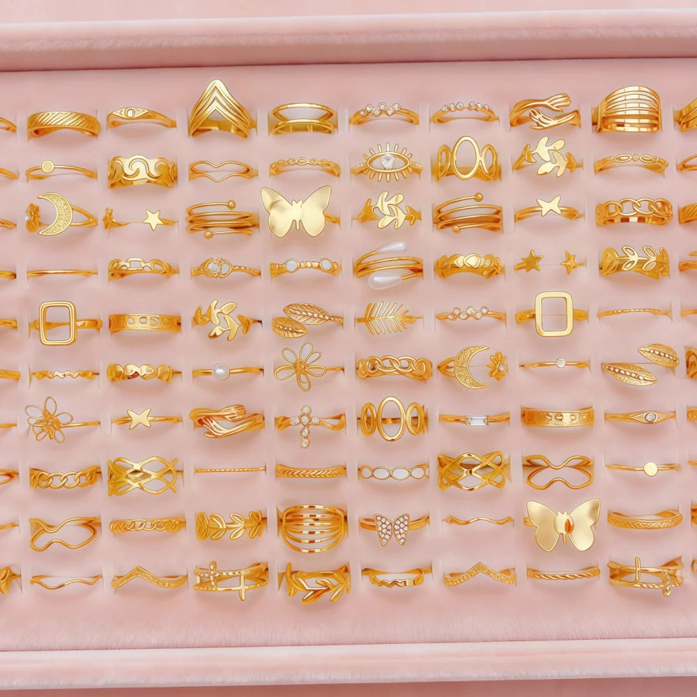 12/24/36/48/50/100Pieces Fashion Butterfly Snake Geometry Hollow Rings Set For Women Mix Style Perfect For Daily Wear Party Gift