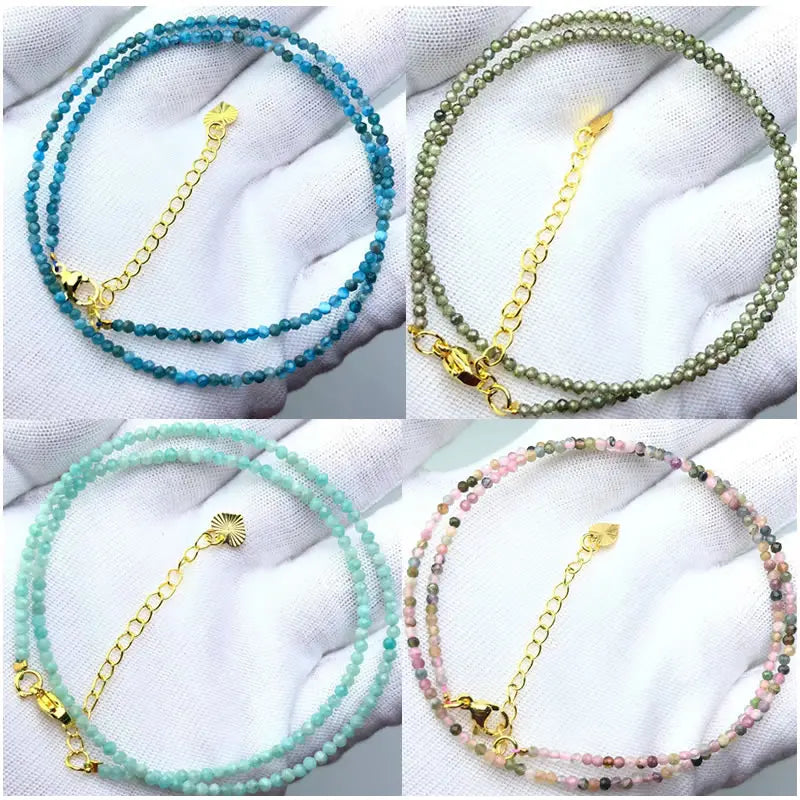HOT Natural Stone 2mm Faceted Beads Necklace Crystal Quartz Garnet Agate Beaded Chains Fashion Simple Men Women Jewelry Gifts