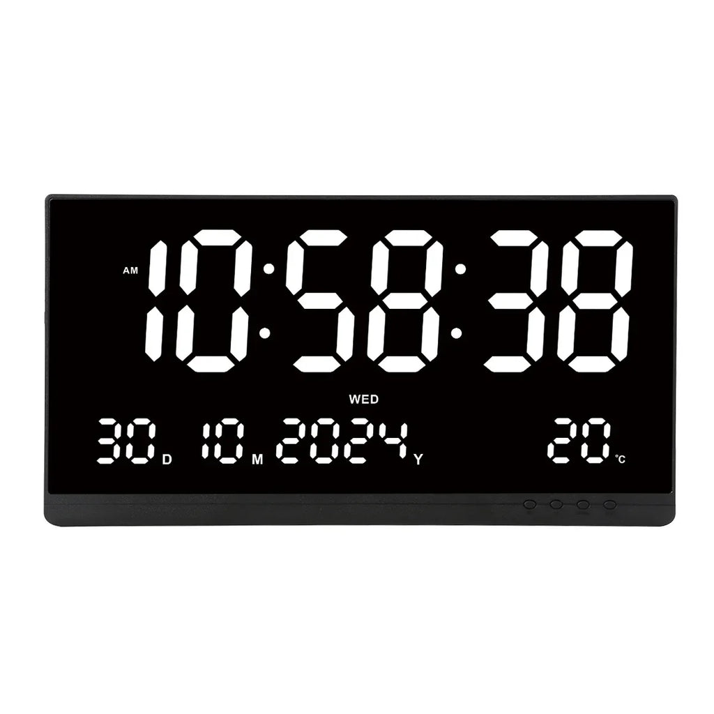 21 Inch Large Digital Wall Clock USB Powered Time Calendar 12/24H Time/Day/Month/Year/Temp Display Electronic LED Alarm Clock