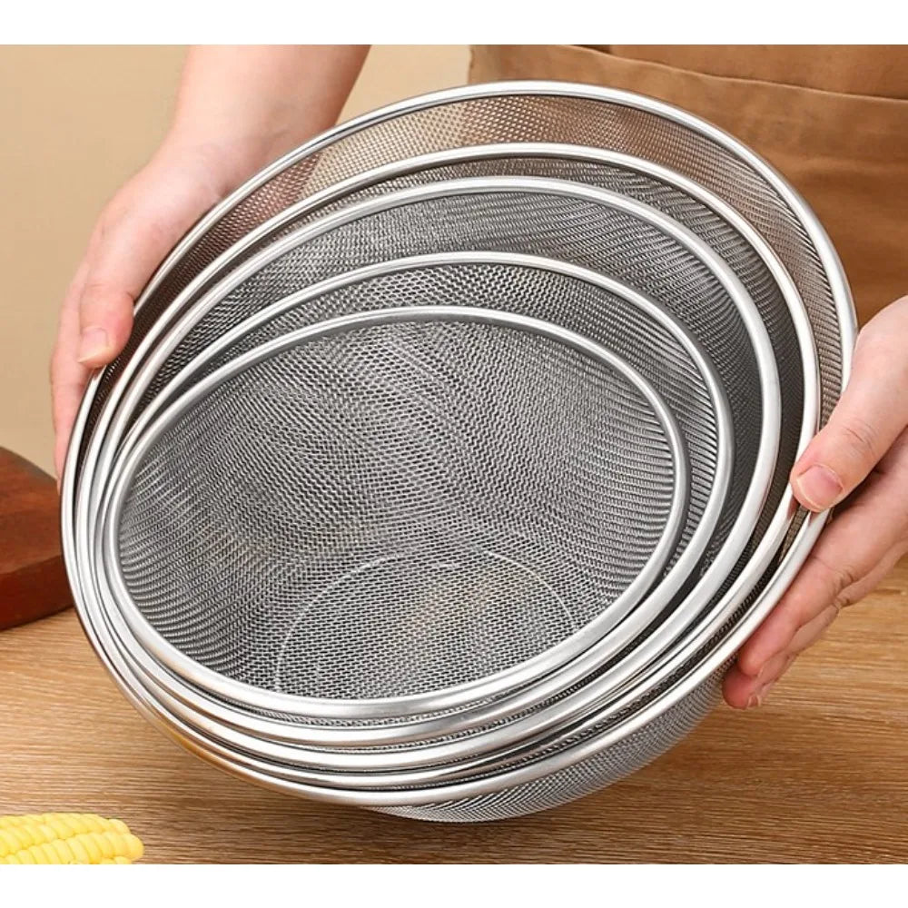 Stainless Steel Mesh Sieve Draining Basket Household Kitchen for Washing Rice Vegetables Fruits Multi Function Easy Clean