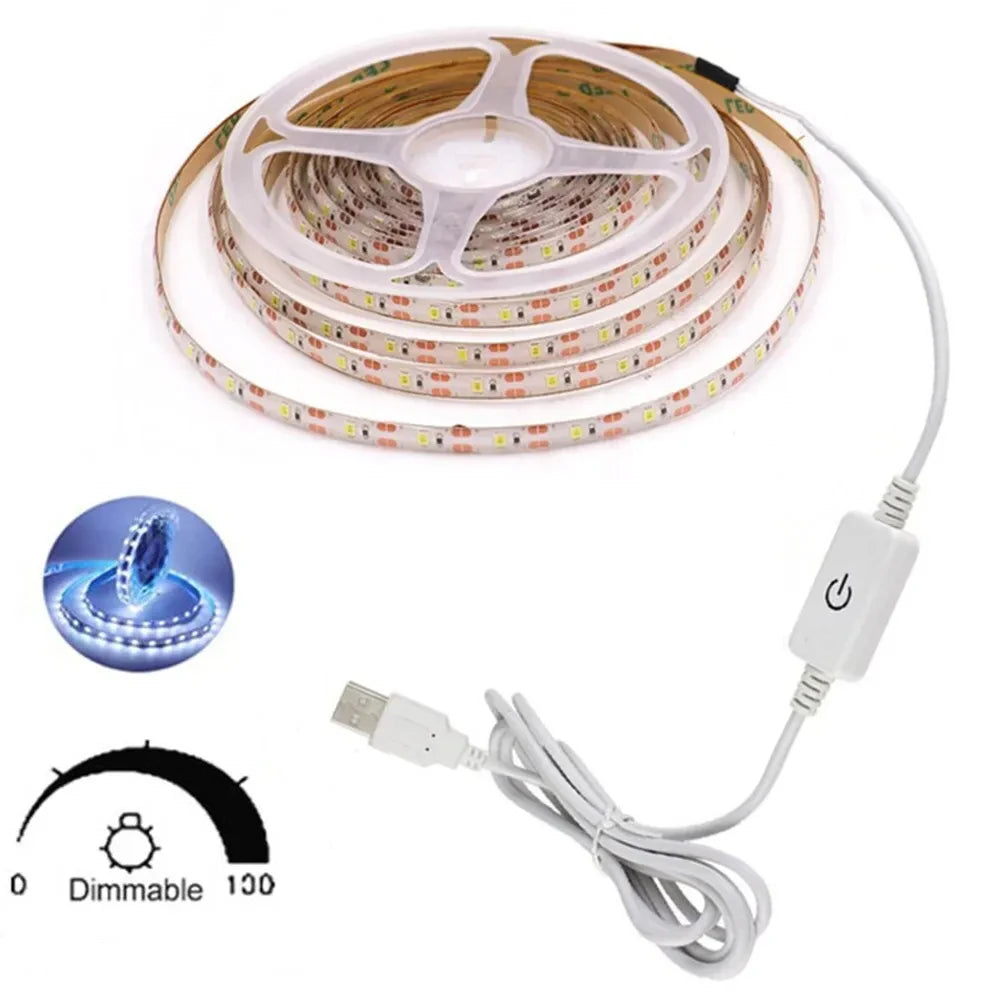 DC 5V USB LED Strip Light Touch Switch Dimmer Flexible LED Tape Ribbon 2835 DIY TV Backlight Mirror For Wardrobe Cabinet Decor