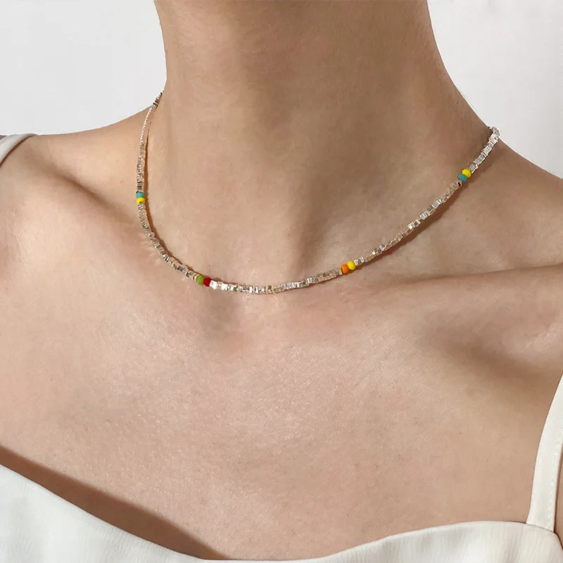 925 Sterling Silver Necklace Black Beads Square Irregular Punk Geometric for Women Girl Jewelry Gift Dropshipping Wholesale