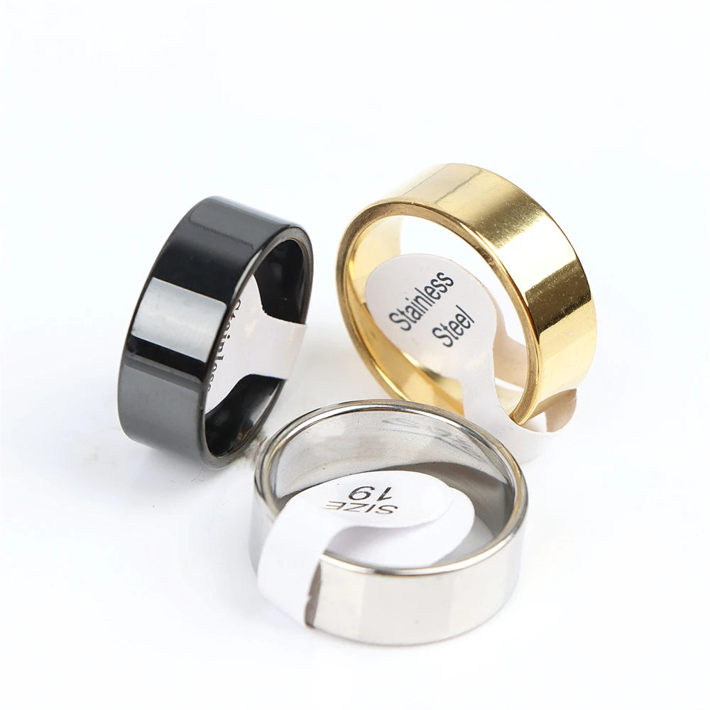 100Pcs/lot Fashion Smooth Stainless Steel Rings For Women Men Width 2-8mm Simple Lovers Jewelry Party