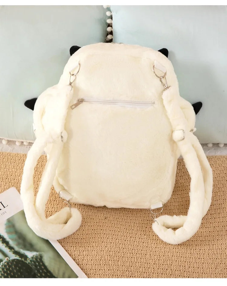 Kawaii White Puppy Cat Paw Plush Backpack Adjustable Straps Funny Dog Big Capacity Soft Stuffed Animals Bags for Girls Women
