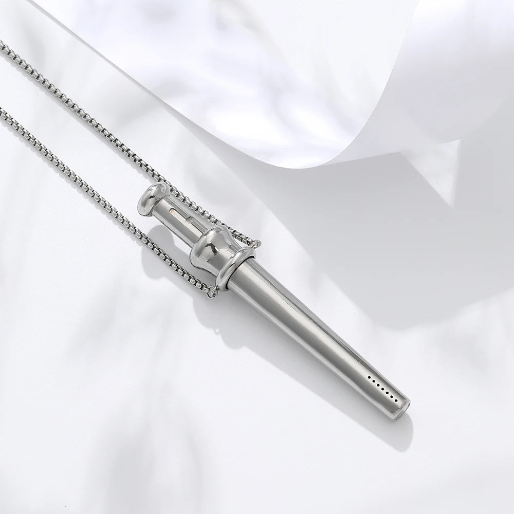 Large Size Anxiety Relief Breathing Necklace Stainless Steel Meditation Pendant for Stress & Mindfulness Calm Quit Smoking Aid