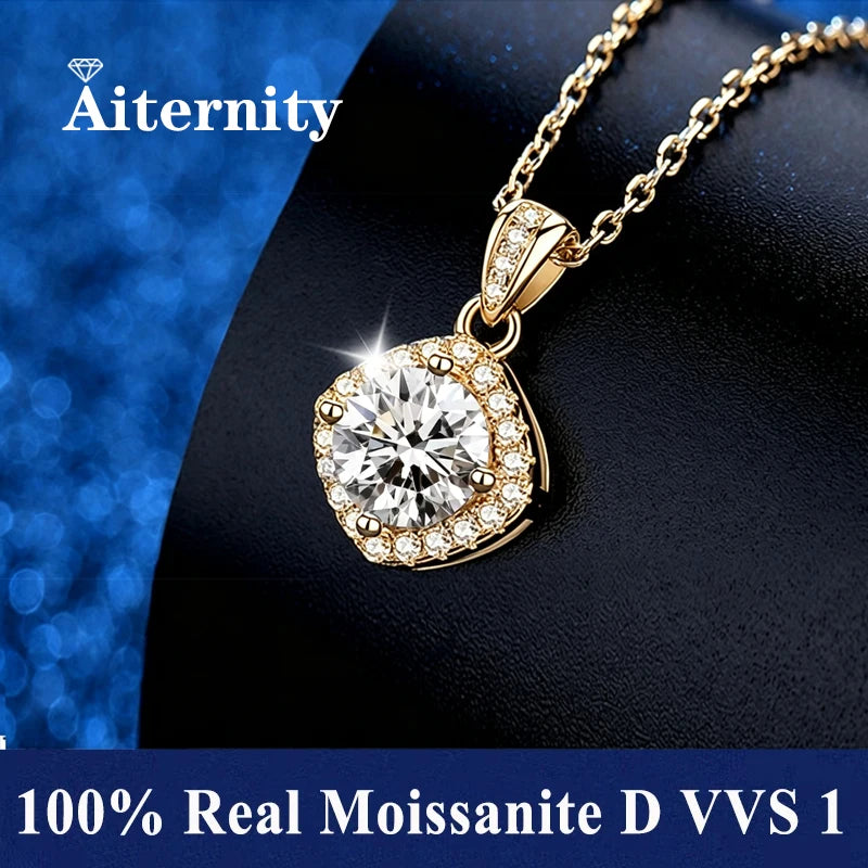 Fashion Luxury Trendy Classic 1ct GRA Moissanite Irregular Sqaure Necklace For Charm Women 925 Silver Party Jewelry Gift