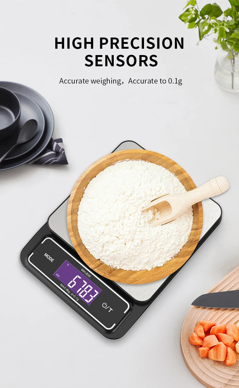 6kg/0.1g 10kg/1g Digital Electronic Kitchen Scale LCD Display Fully Waterproof Stainless Steel Measuring Weighing Baking Tool