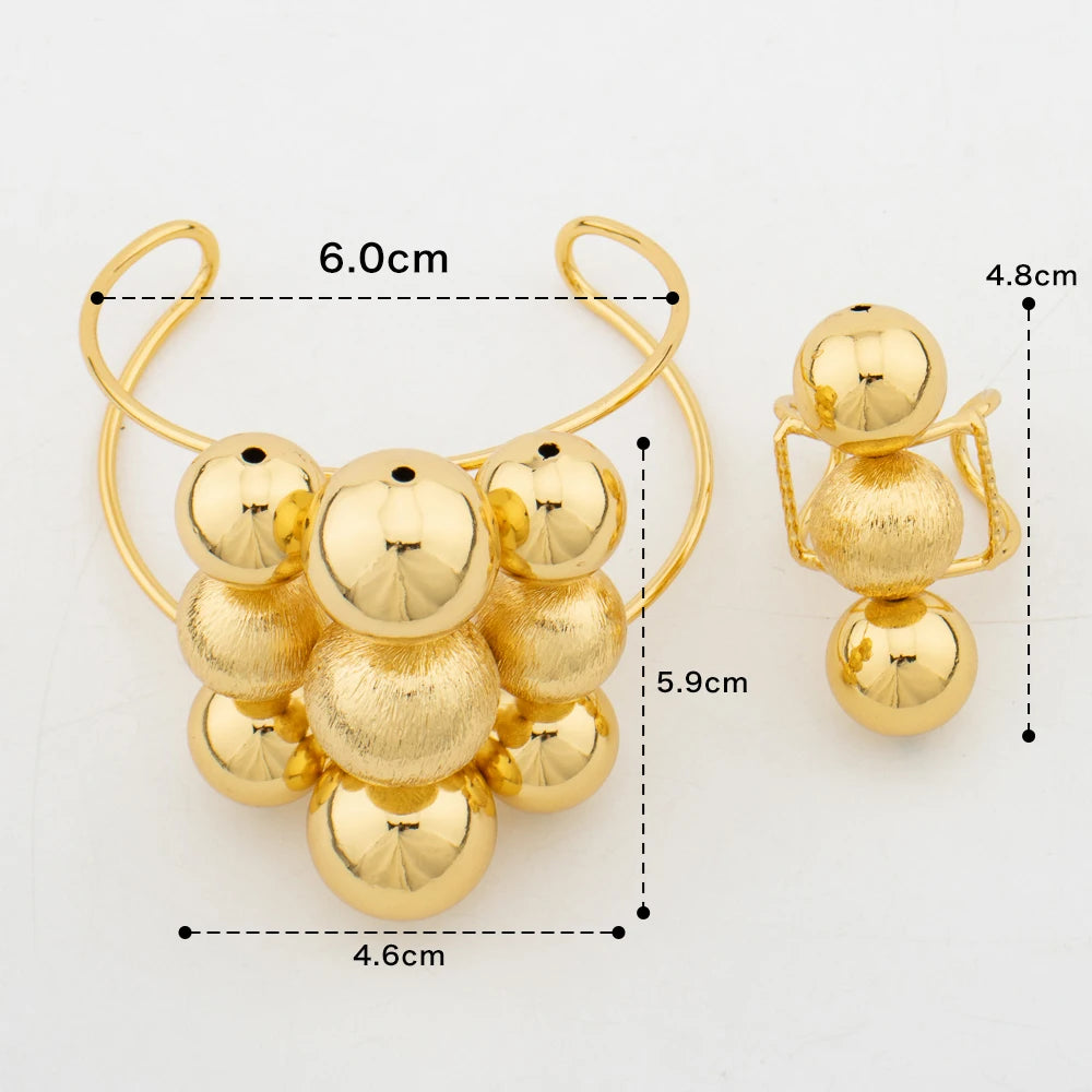 African Gold Color Jewelry Set for Women Beads Design Cuff Bangle and Ring Dubai Weddings Bride Jewelry Set Accessories Gifts
