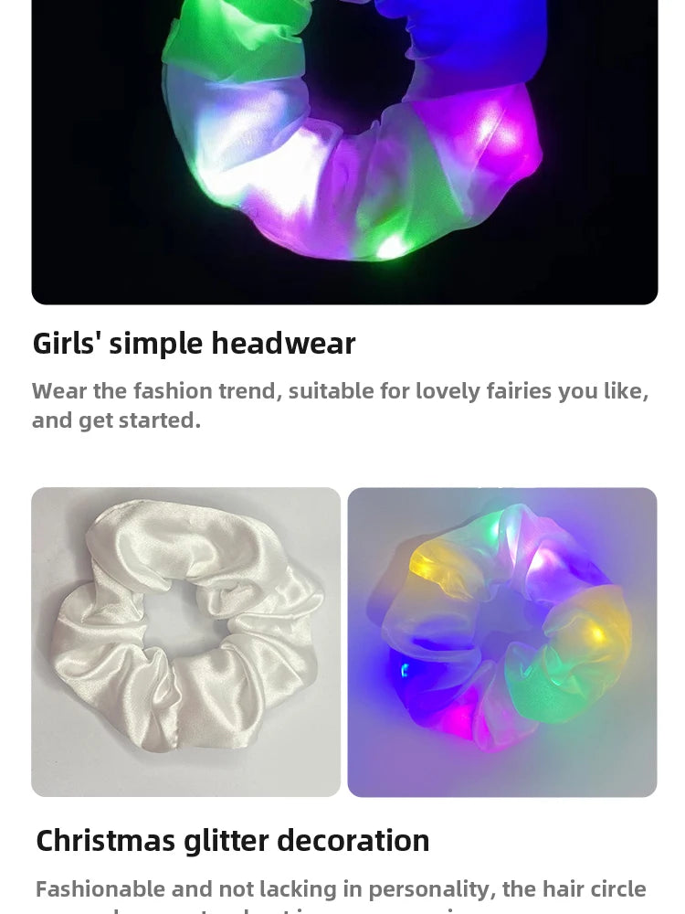LED Glow-in-the-dark Sausage Headband for Girls, Large Luminous Ponytail Hair Accessories, Fancy Party, Birthday, Halloween Gift