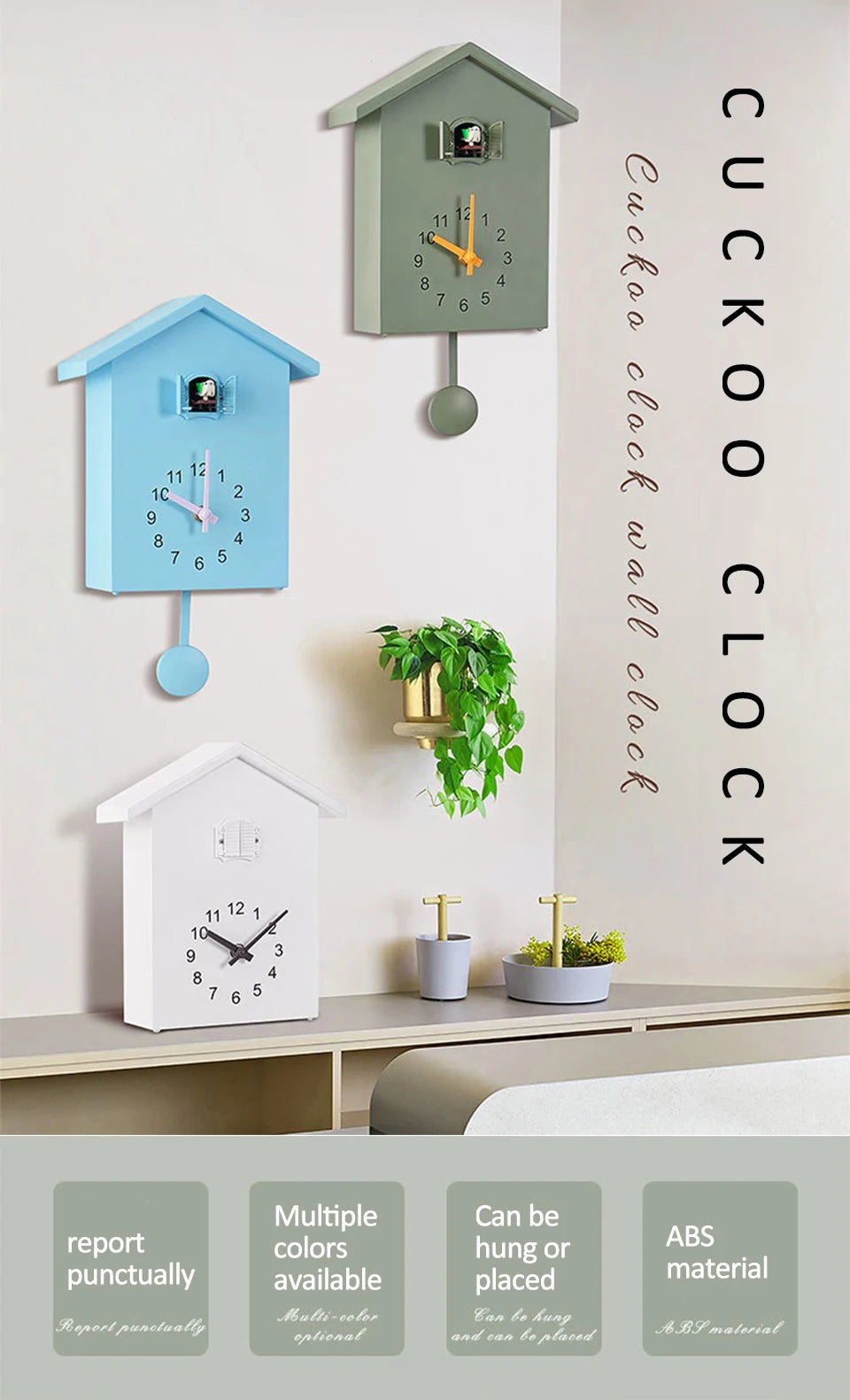 20x25cm Cuckoo Quartz Wall Clock Modern Bird Home Living Room Hanging Watch Horologe Clocks Timer Office Home Decoration Gifts