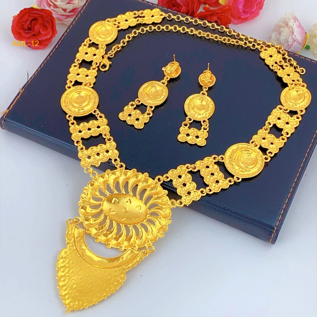 Dubai Indian Necklace Earrings Big Pendant Jewelry Set Gold Color For Women Nigeria African Bridal Wedding Party Jewellery Gifts