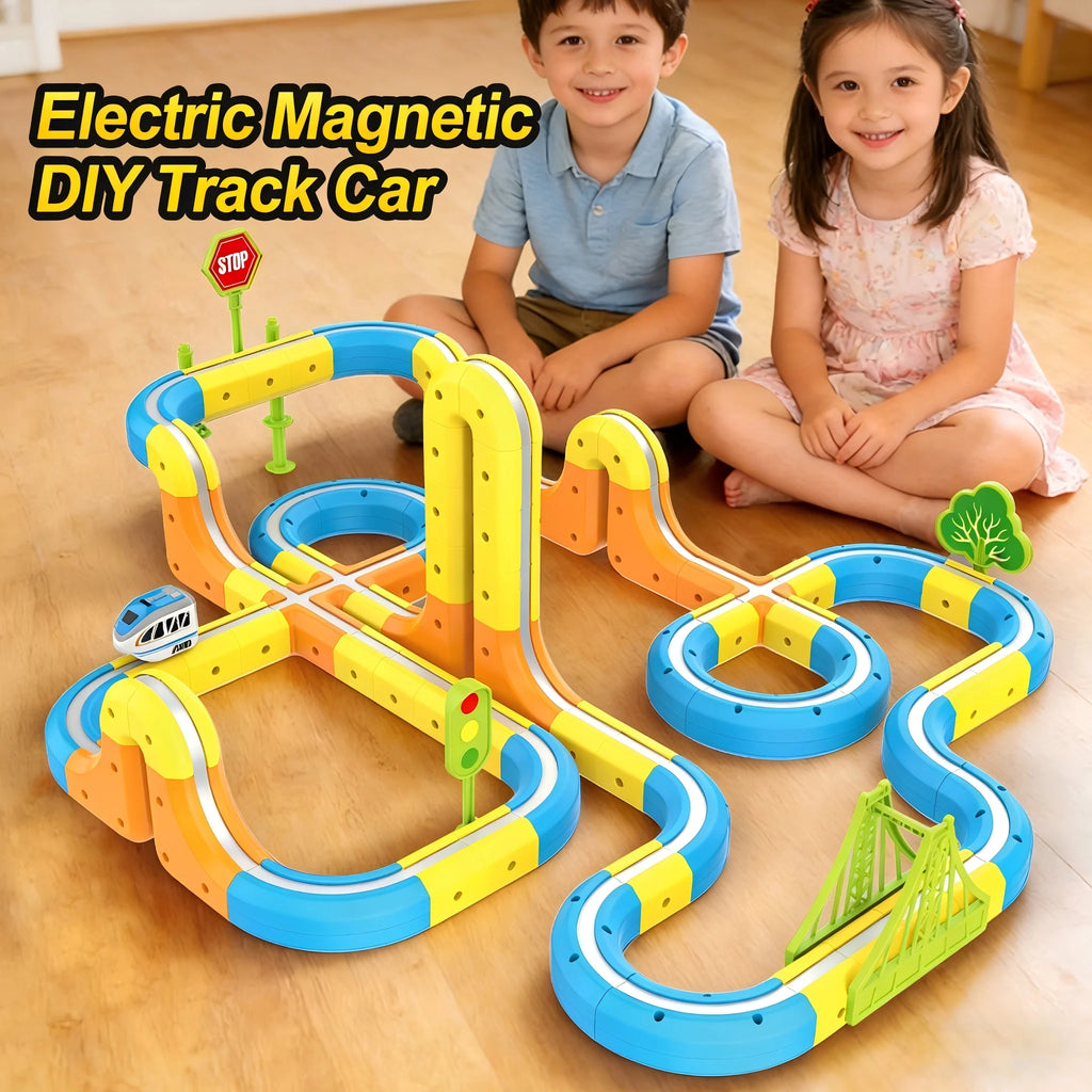 Electric Magnetic DIY Track Car, Parent-Child Interaction, Multiple Play Styles, Anti-Gravity Train, Super Strong Magnets, DIY Assembly, Suitable for Boys and Girls, Best Gift
