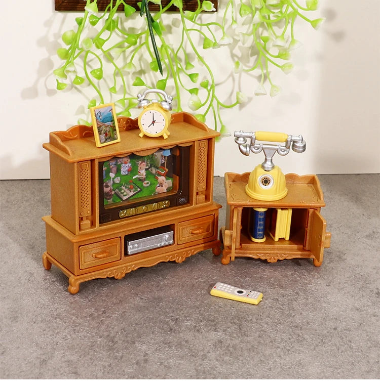 DIY Forest Family 1/12 Kitchen Furniture Bathroom Bedroom Bakeware Sets Miniature Model Dollhouse Accessories Refrigerator Gift