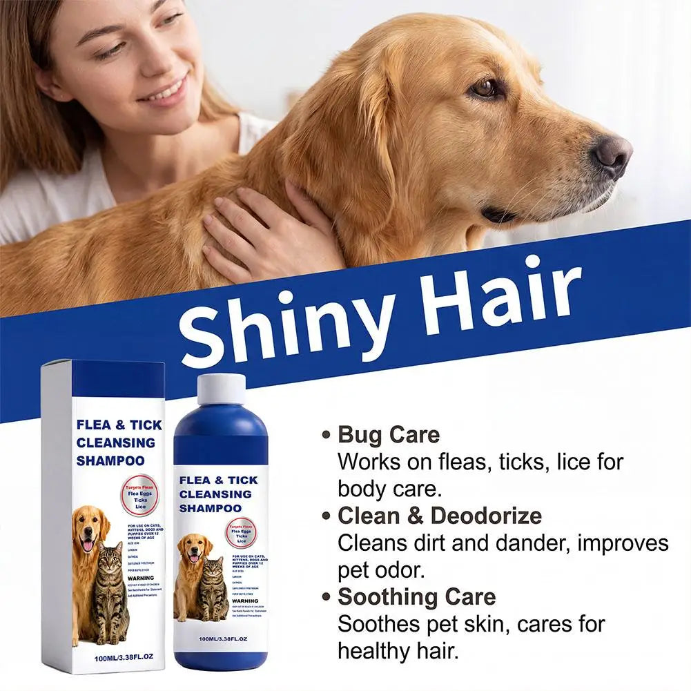 100ml Pet Flea & Tick Cleansing Shampoo Gentle Soothing Deodorizing Bath Wash For Dogs Cats Deep Cleaning Remove Lice Mite