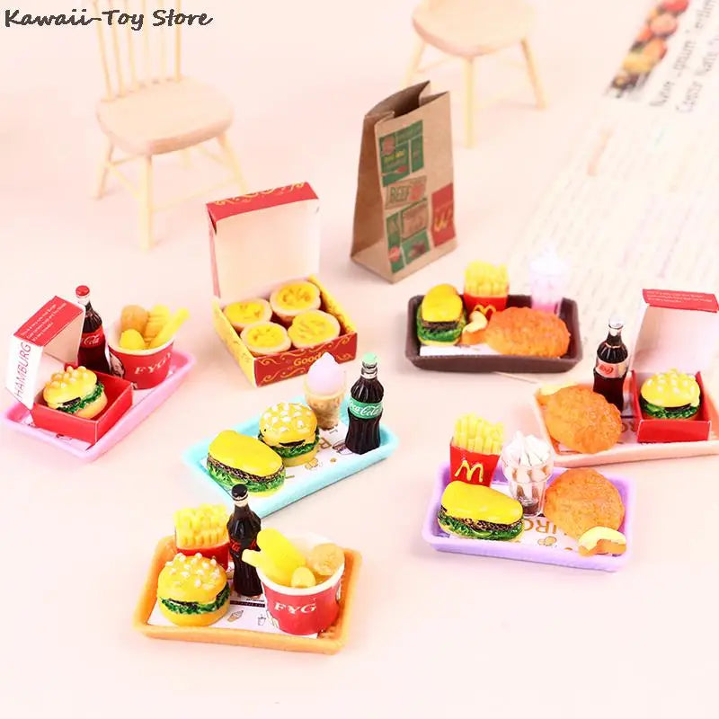 Mini 1/6 Miniature Dollhouse Hamburger Coke Cup Fast Food For Blyth Barbies Doll House Play Kitchen Ice Cream Accessories Toy