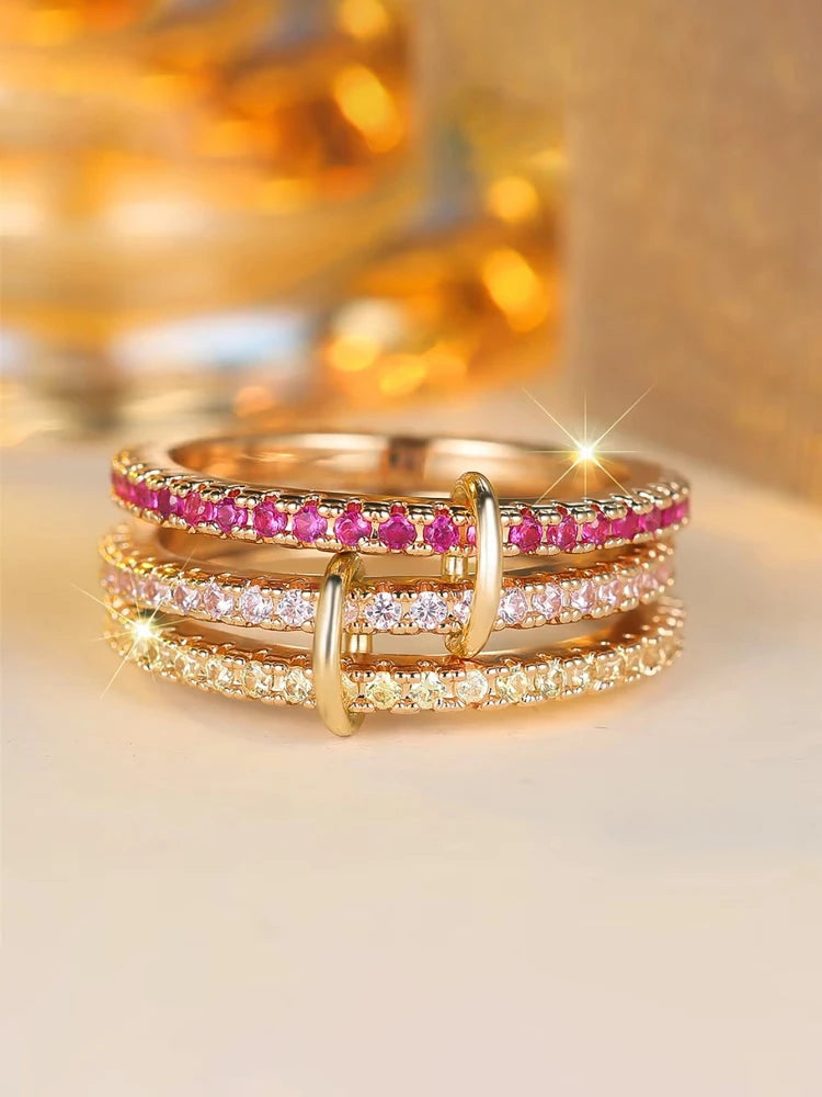 925 Sterling Silver Simple Fashion Multi-Layer Round Zircon Ring For Women Anniversary Daily Wear High Quality Fine Jewelry