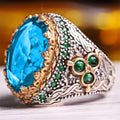 Inlaid Emerald Men's Luxury Ring Personality Retro Domineering Gem Sapphire Ring To Attend The Banquet Party Business Jewelry