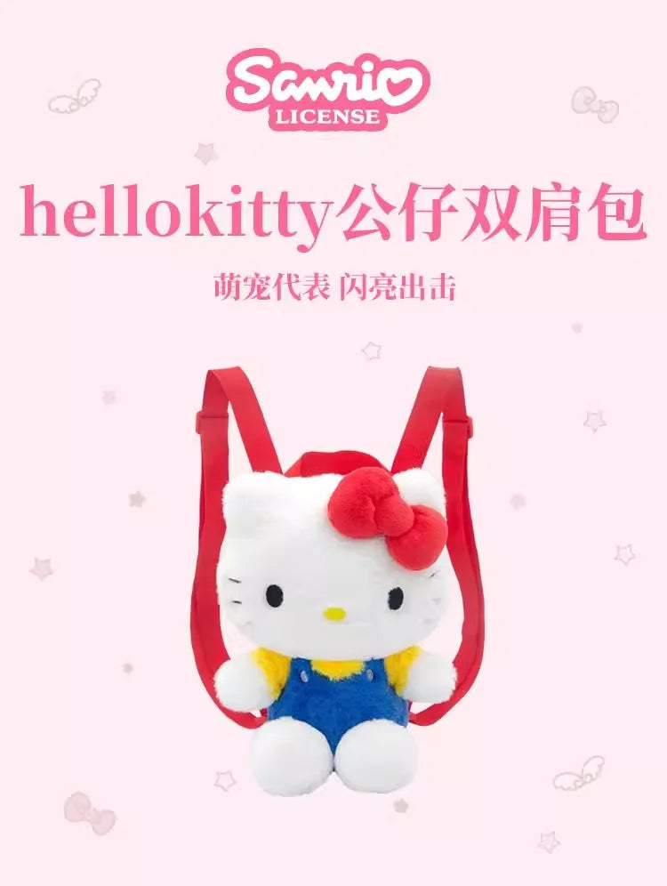 Genuine Anime Sanrio Hello Kitty Plush Backpack Kawaii Stuffed Toy Cartoon Schoolbag Bag for Girls Kids Birthday Gift