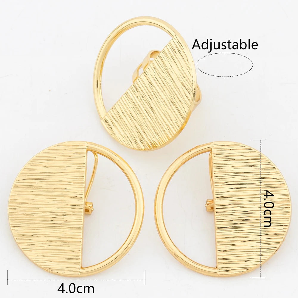 Gold Color Jewelry Set For Women Dubai Round Earrings Adjustable Ring Nigeria Bridal Jewelry Accessories Wedding Bracelet Party