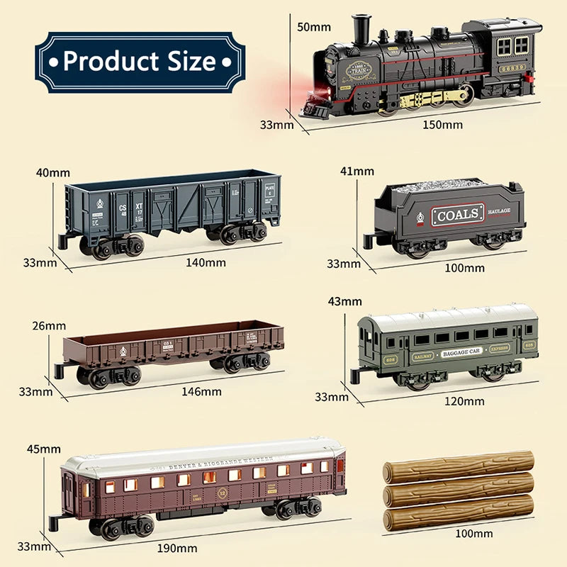 Kids Retro Electric Steam Train Rail Toys Classical Railway Freight Train High-Speed Tracks Train Model Boys Toys Christmas Gift
