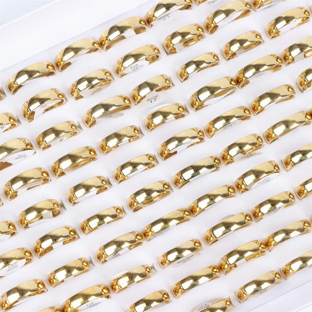 100Pcs/lot Fashion Smooth Stainless Steel Rings For Women Men Width 2-8mm Simple Lovers Jewelry Party