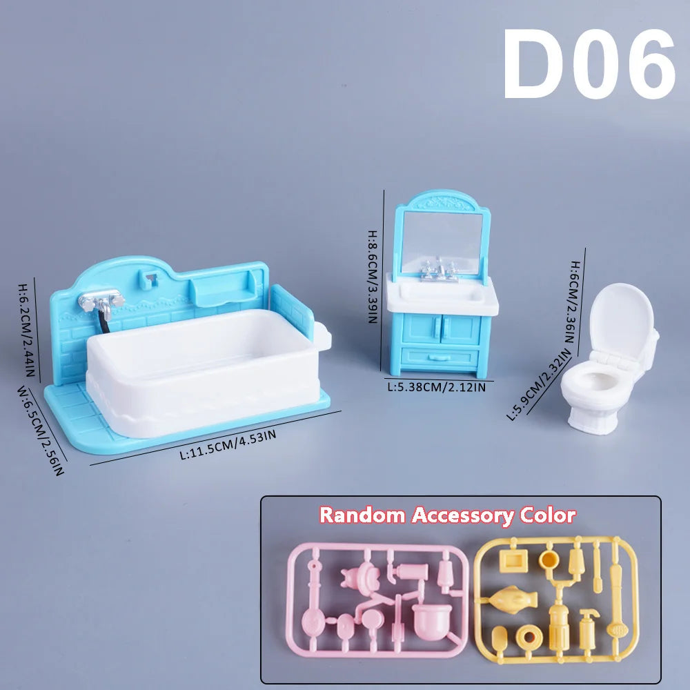 Doll House 1:12 Miniature Furniture Kitchen Toy Dining Table Dollhouse Accessories Montessori Bedroom Bathroom For Girl Gift