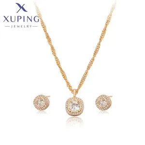 Xuping Jewelry Fashion Hot Sale Promotion Charm Gold Color Plated Mixed Rings Earrings Crystal Jewelry Necklace Pendants Box