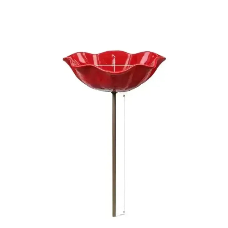Garden Metal Flower Bird Bath Stake with Copper Bird Water Cleaner Disk Outdoor Yard Bird Water Bowl Bird Feeder Garden Ornament