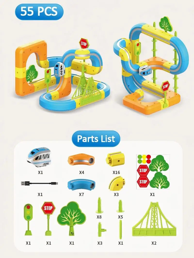 Electric Magnetic DIY Track Car, Parent-Child Interaction, Multiple Play Styles, Anti-Gravity Train, Super Strong Magnets, DIY Assembly, Suitable for Boys and Girls, Best Gift