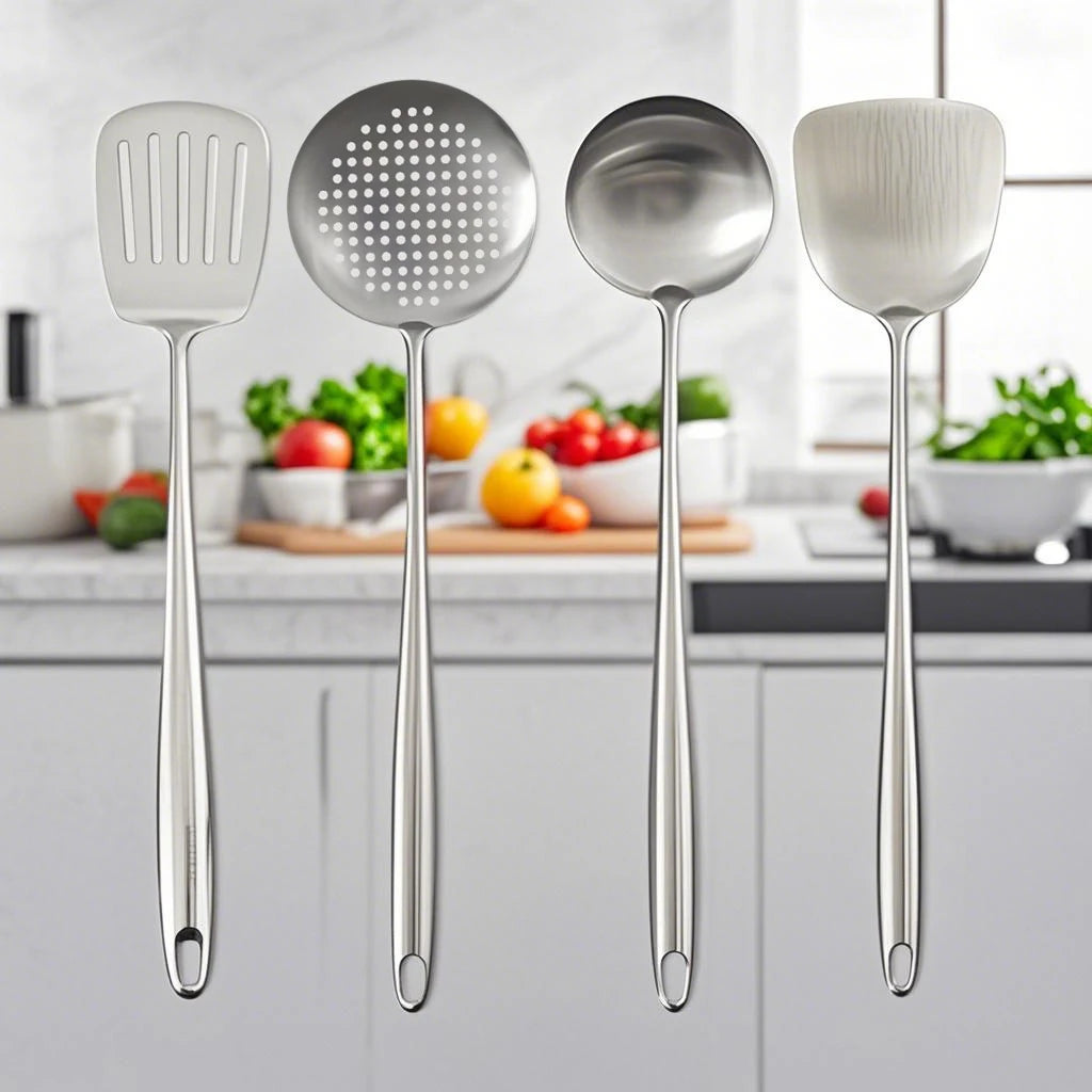 Food Stainless Steel Wok Spatula Metal Kitchen Utensils Slotted Turner Spoon Ladle Utensil Set Kitchen Accessories Cooking Tools