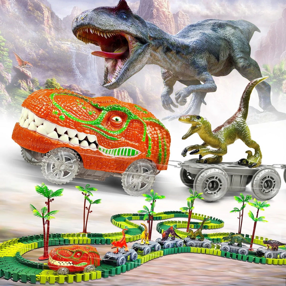 Dinosaur Rail Car Assembly Diy Roller Coaster Assembly Puzzle Versatile Track Electric Train Toy Gift
