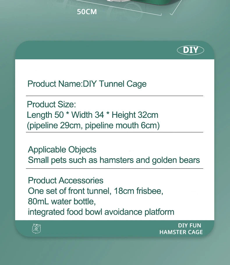 DIY Tunnel Cage Hamster Cage Hamster Hose Tubing Toy Fun Platform Pet Home Drinking Water Bottle For Golden Hamster Fun Tunnel