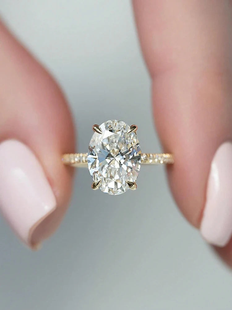 925 Sterling Silve Zirconia 1-4.5CT Gorgeous Shiny Oval Stone Ring For Women Engagement Wedding Luxury High Quality Fine Jewelry
