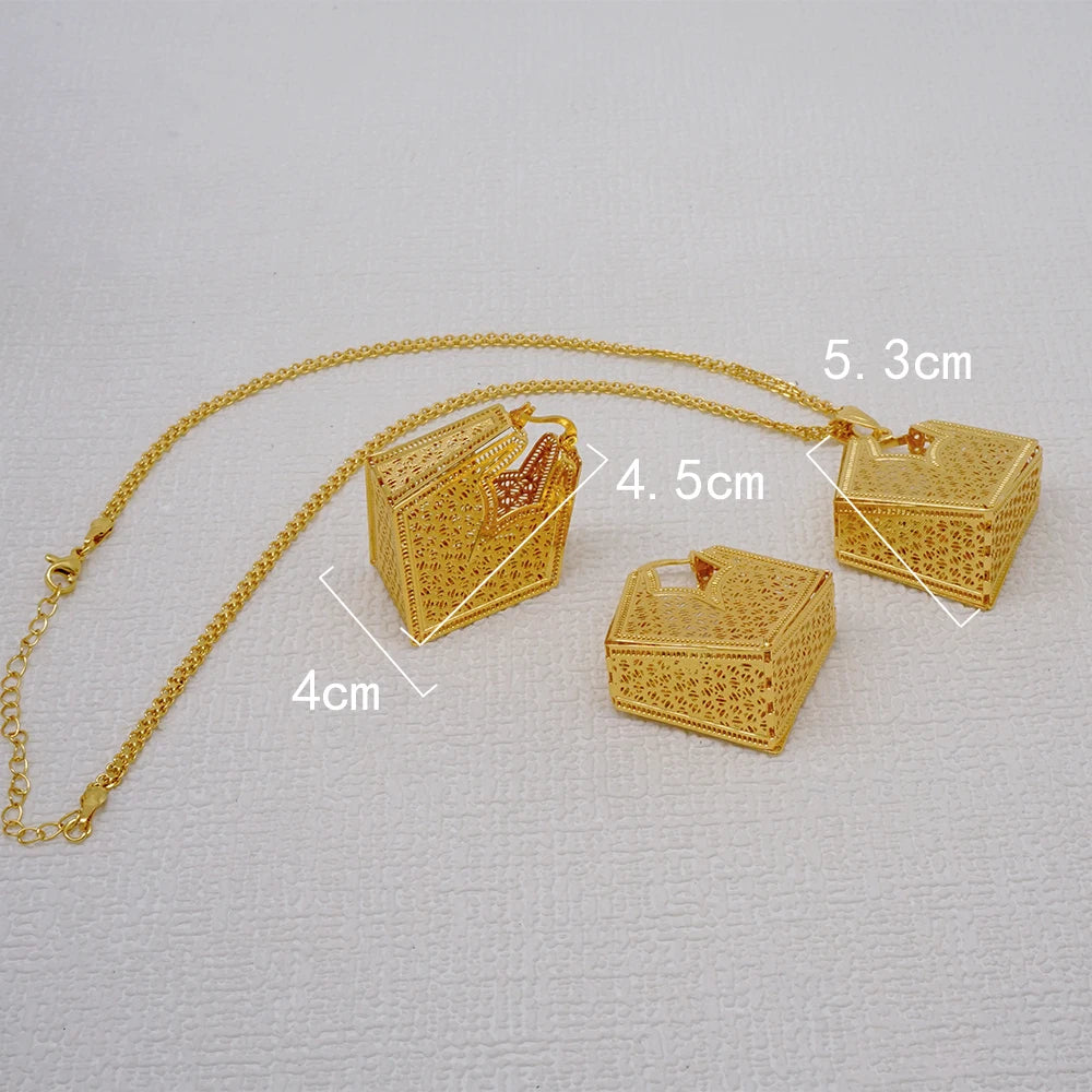 Fashion Dubai Jewelry Sets Gold Color Pendant Copper Classic Earrings Necklace For Women Daily Wear Party Anniversary Gifts