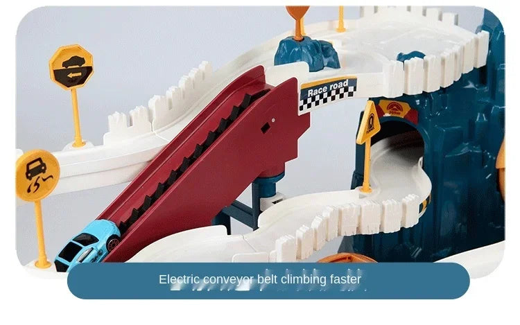 Electric Rail Car Dinosaur Building Parking Lot Adventure Racing Rail Car Toys Children Brain Mechanical Interactive Rail Cars